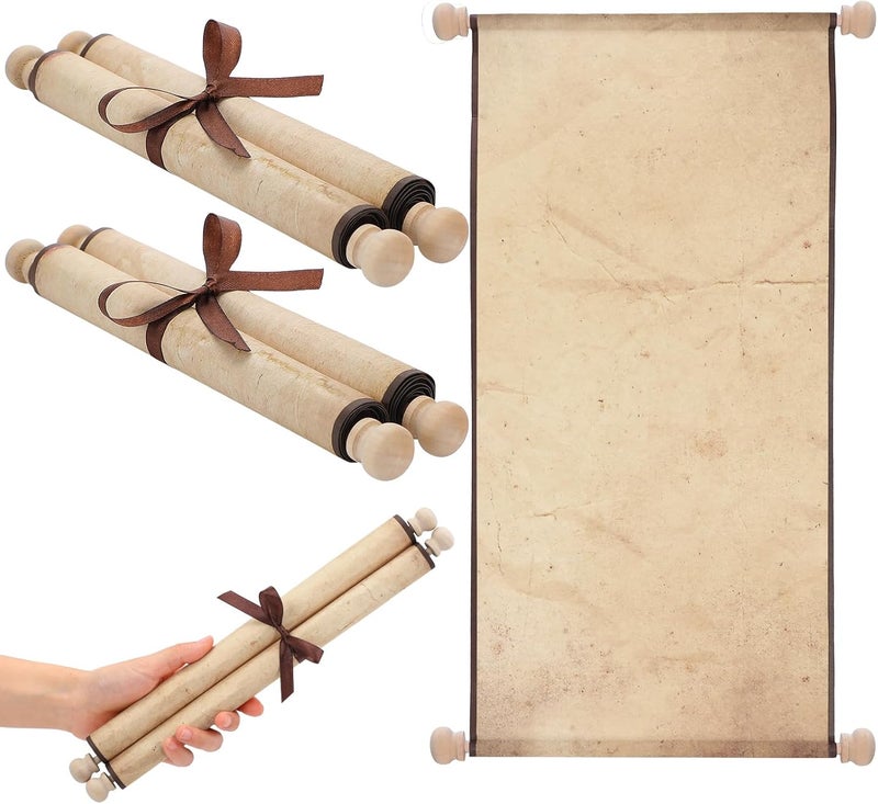 Epakh 2 Pack Blank Paper Scrolls Wrapped on Wood Rod for Writing, Drawing, Calligraphy, Wedding Vows, Cosplay Prop, Renaissance Festivals, Tabletop Role Playing Game(Old Color) - Image 1